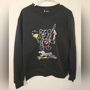 Bleeker & Mercer Bear Born With Silver Spoon Black Pullover Hoodie Mens Medium